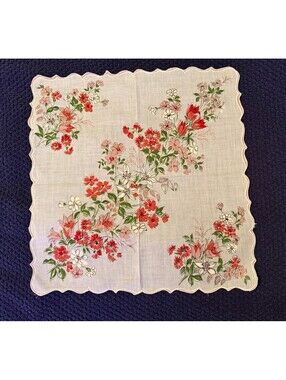 Beautiful Vintage Cotton Floral Print Handkerchief Pink Flowers
